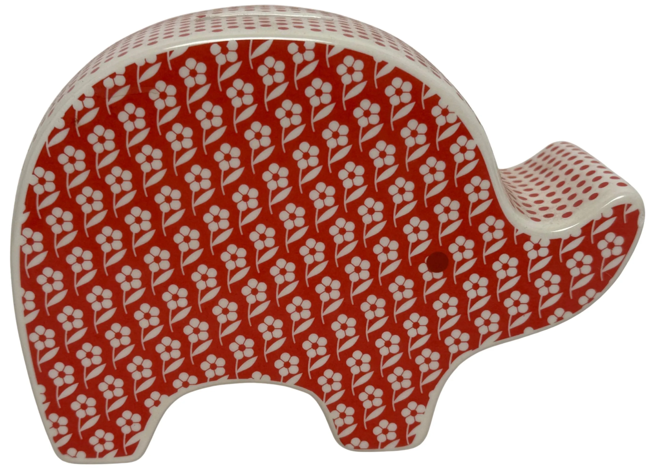 Red Floral Pattern Elephant Ceramic Bank