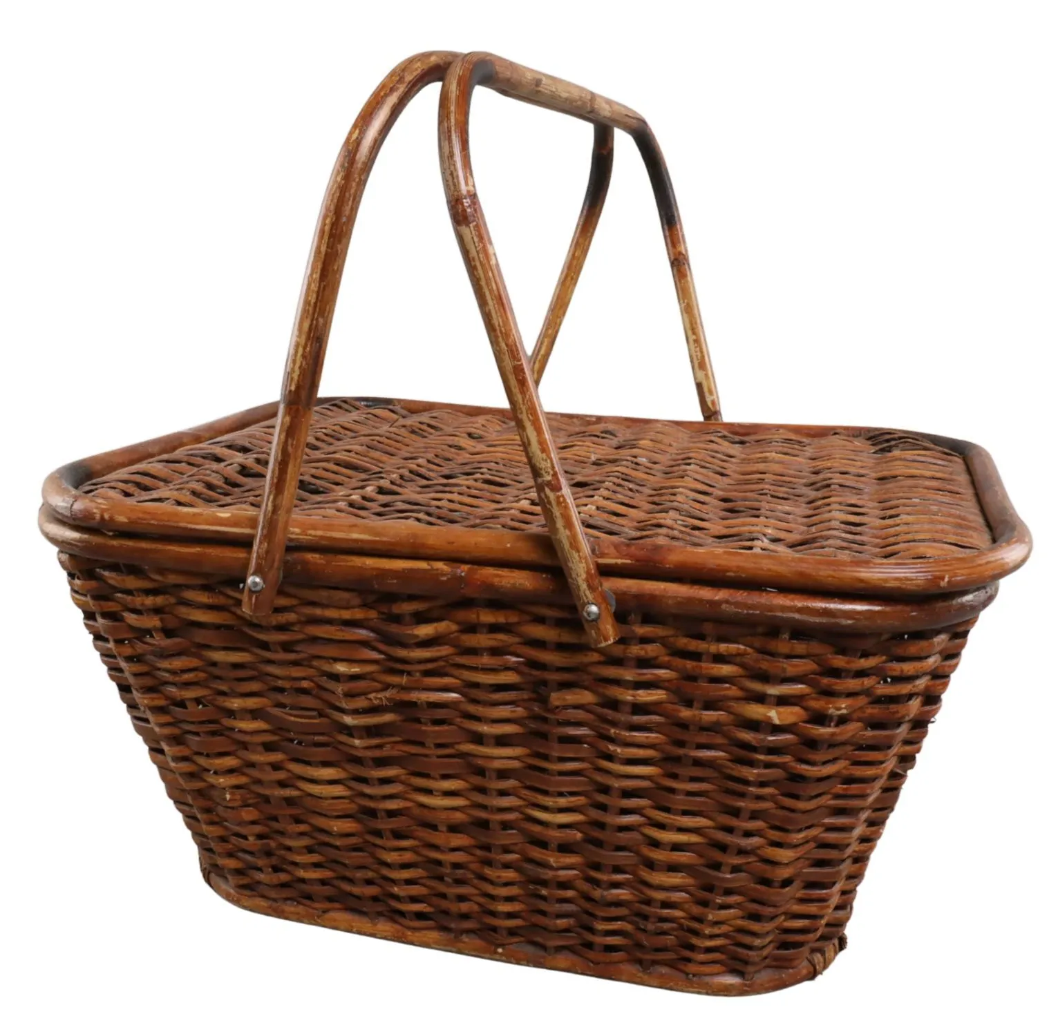 Dark Wicker Picnic Basket With Cane Handles