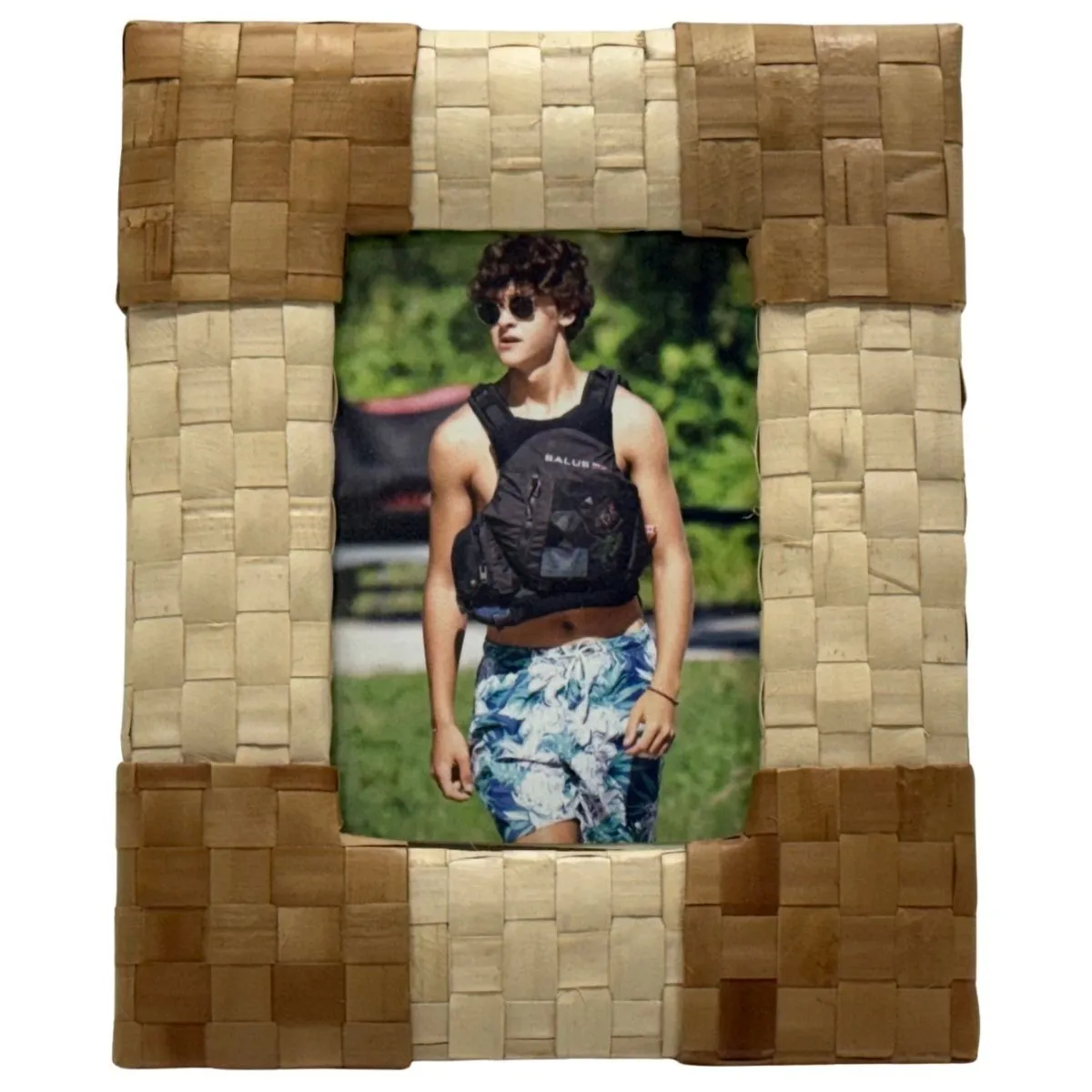 Woven Natural Grass Tabletop Frame With Sunglass Guy Photograph