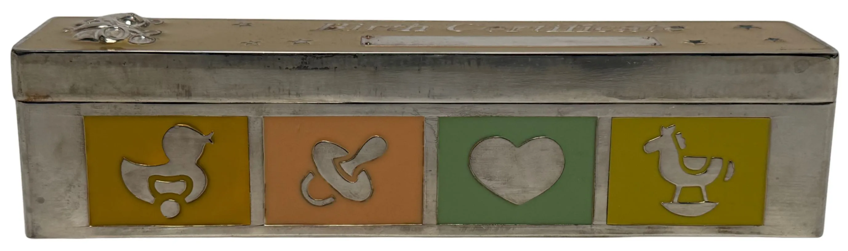 Silver Plated & Enamel Birth Certificate Box