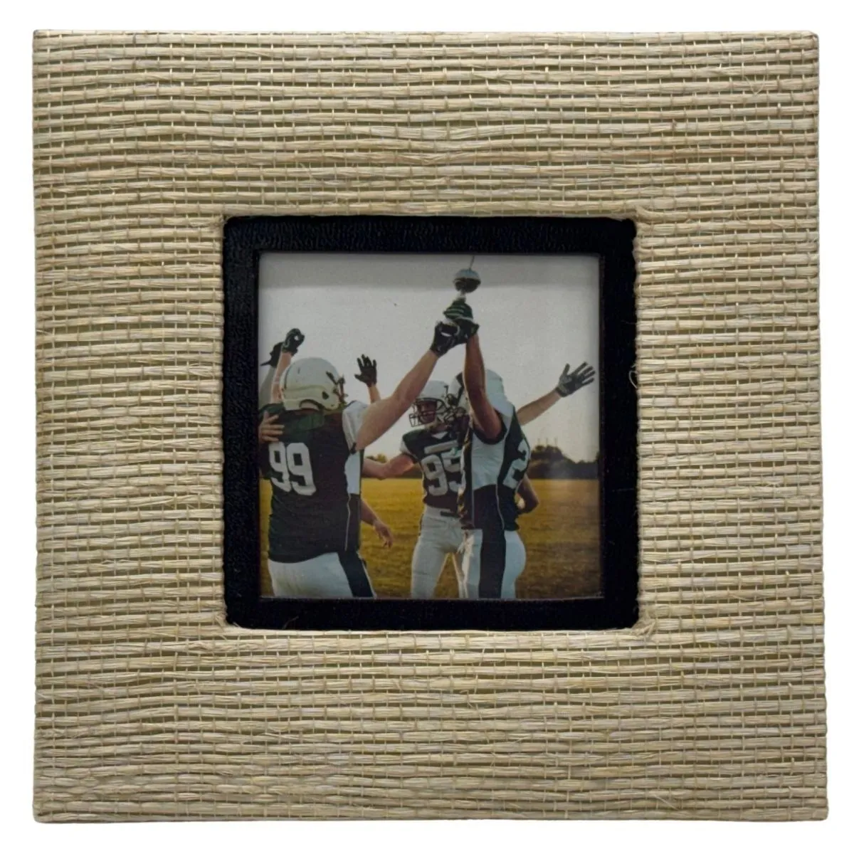 Tan Square Woven Tabletop Frame With Football Photograph