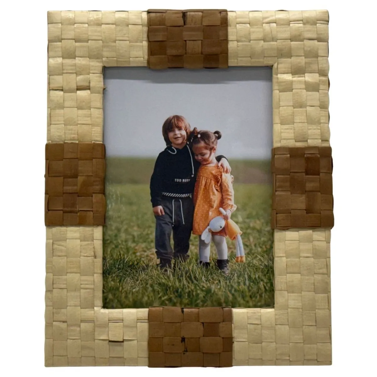 Woven Natural Grass Tabletop Frame With Children Photograph