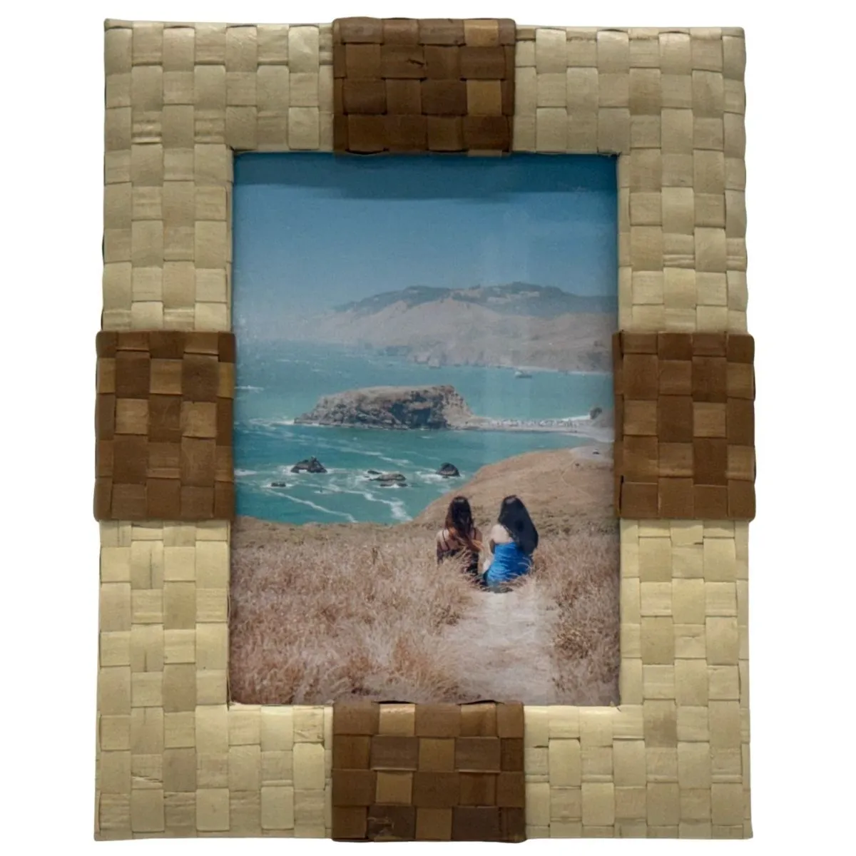 Woven Natural Grass Tabletop Frame With Coastal Photograph