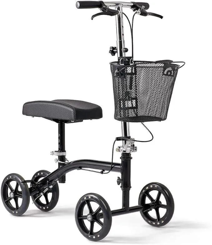 Steerable Knee Walker, Large 8" Wheels, Adjustable Height and Storage Bag