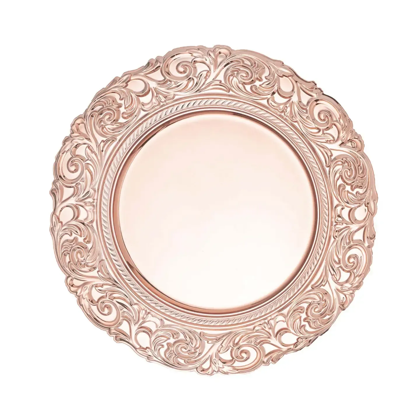 Baroque Plastic Charger Plate 14" - Rose Gold
