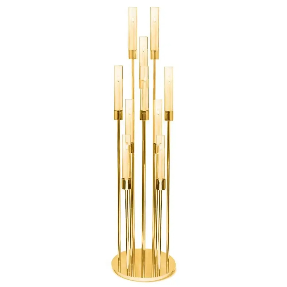 66" Tall - 10 Stems Eleganza Metal Candle Stand-Gold