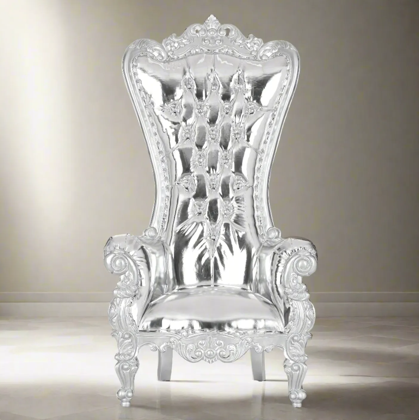 Metallic Silver Queen Throne Chair