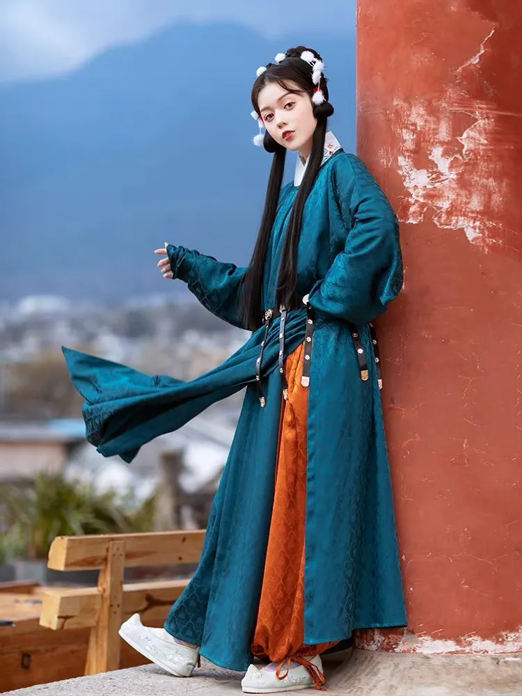  Peacock green Yuanlingpao robe 雀蓝暗纹圆领袍