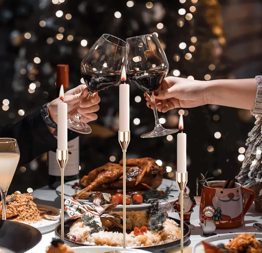 Gold Metal Candle Holders for Taper Candles, Set of 12