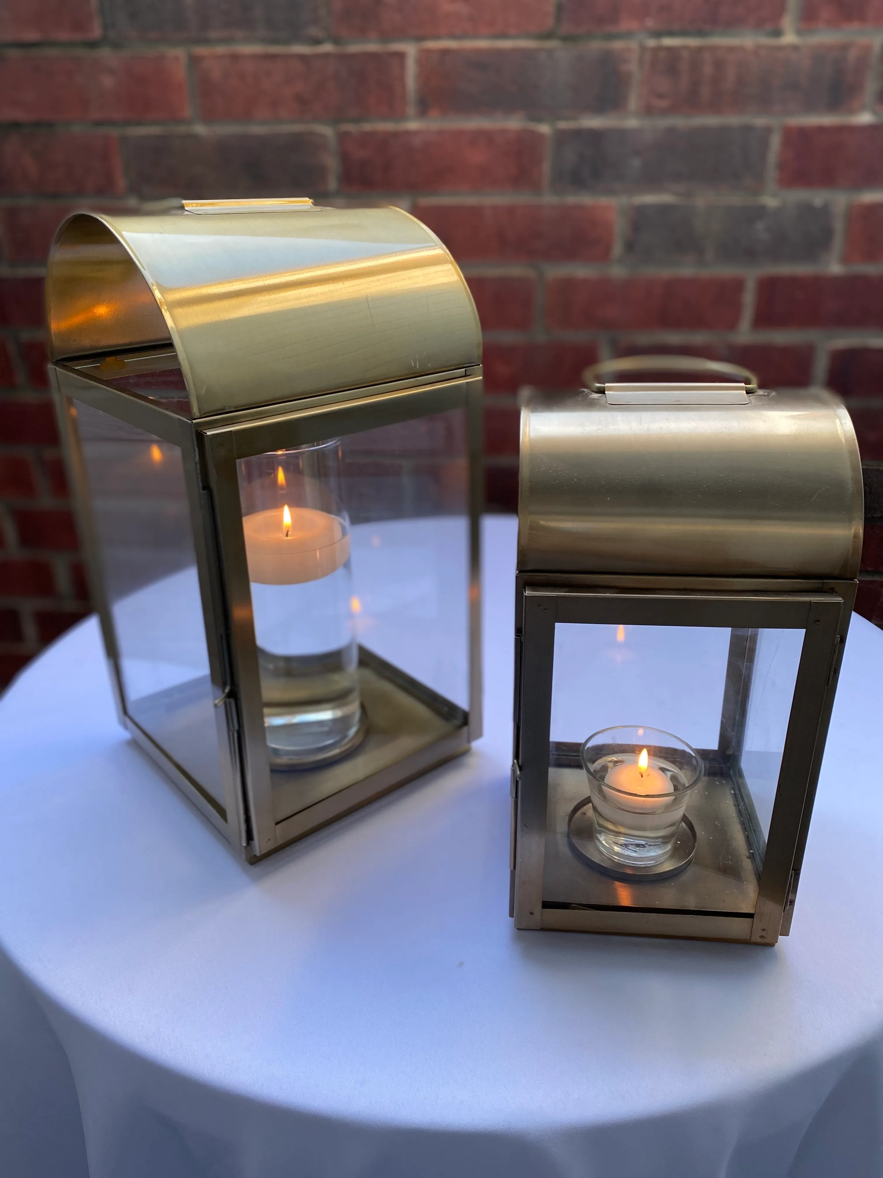 Gold Lantern Package (set of 12) w/ Cylinders-Votive Cups (4-14", 8-12") 