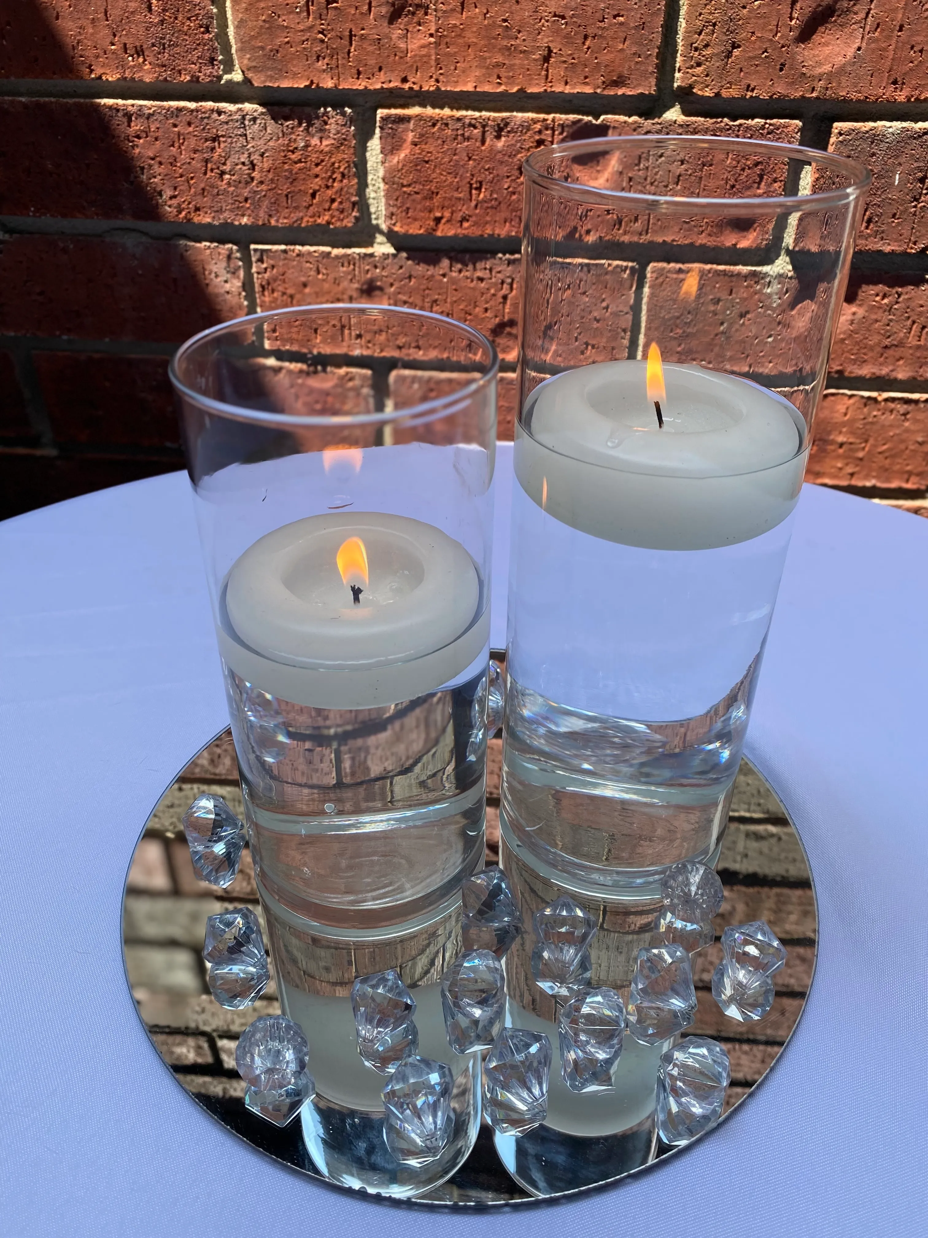 Cylinder Vase Set (7" & 9")-Mirror Base-Diamond Gems