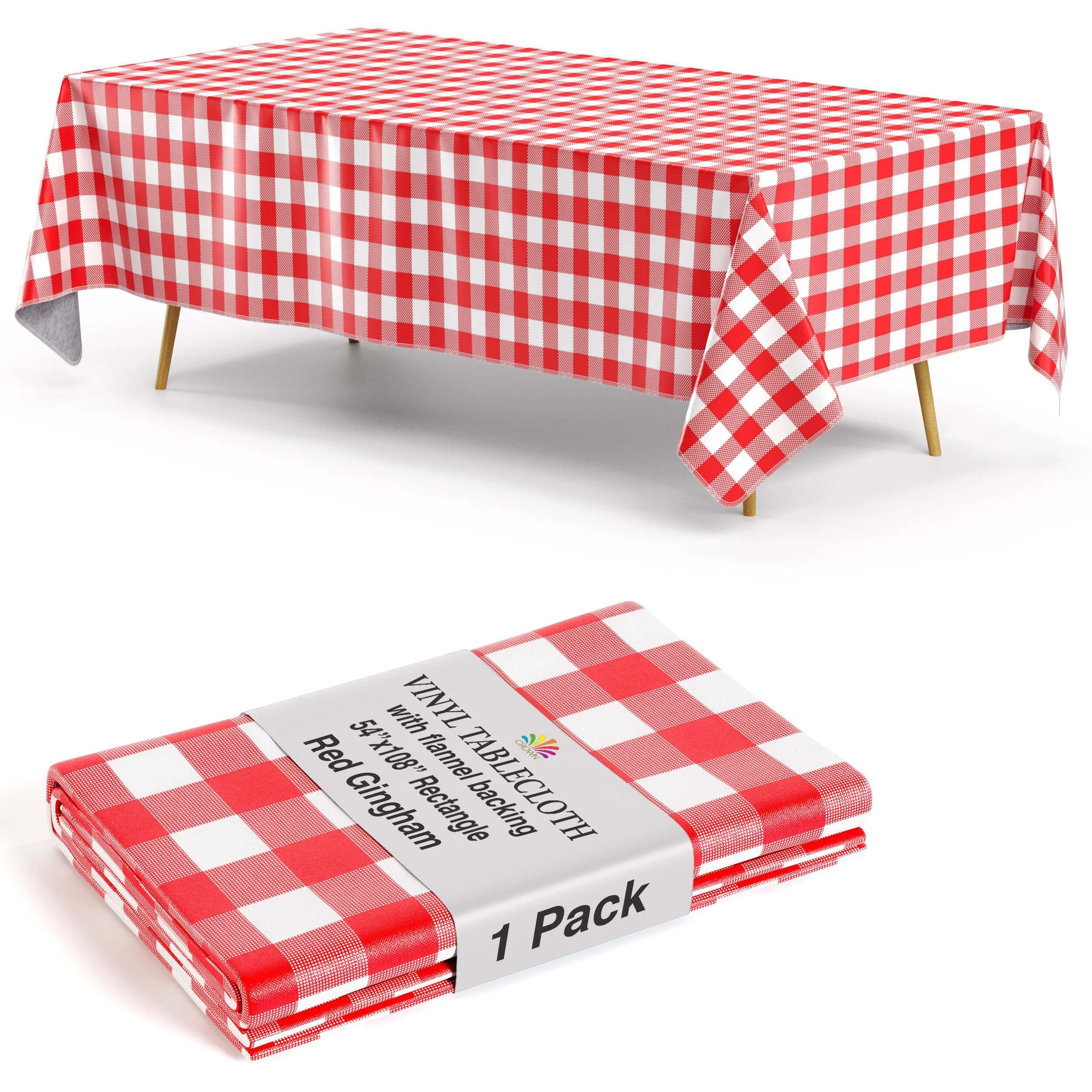 Red and White Gingham Plastic Rectangular Tablecloth