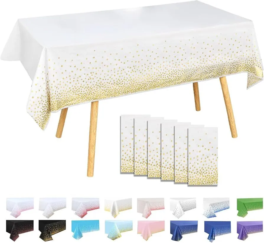 White w/ Gold Glitter Plastic Rectangular Tablecloth