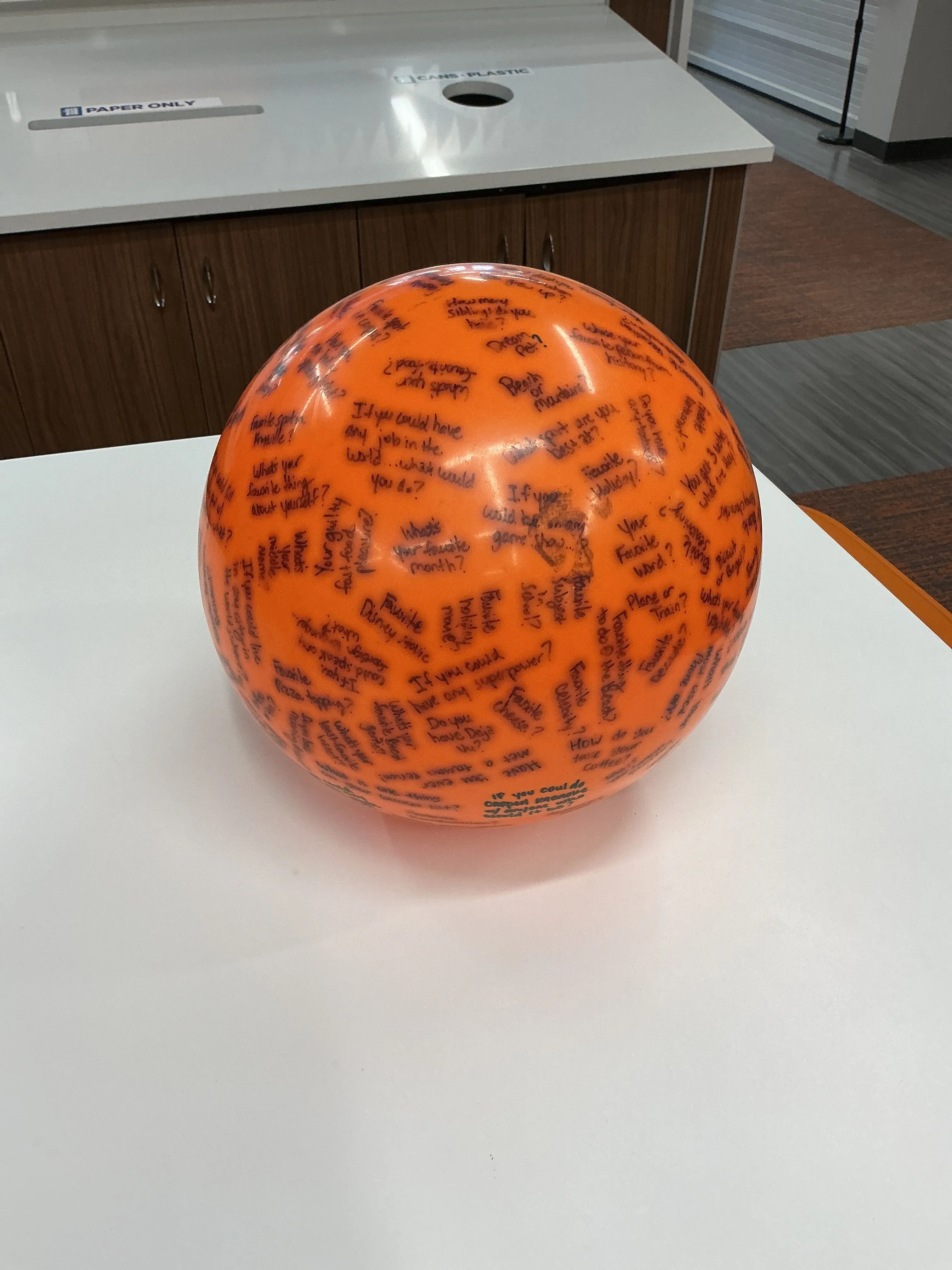 Ice breaker “prompt” ball 