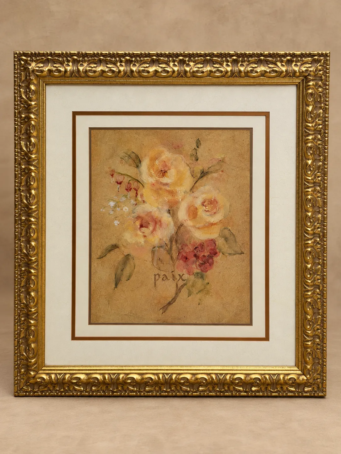Vintage Gold-Framed Floral Wall Art – 31.5" × 35.5"