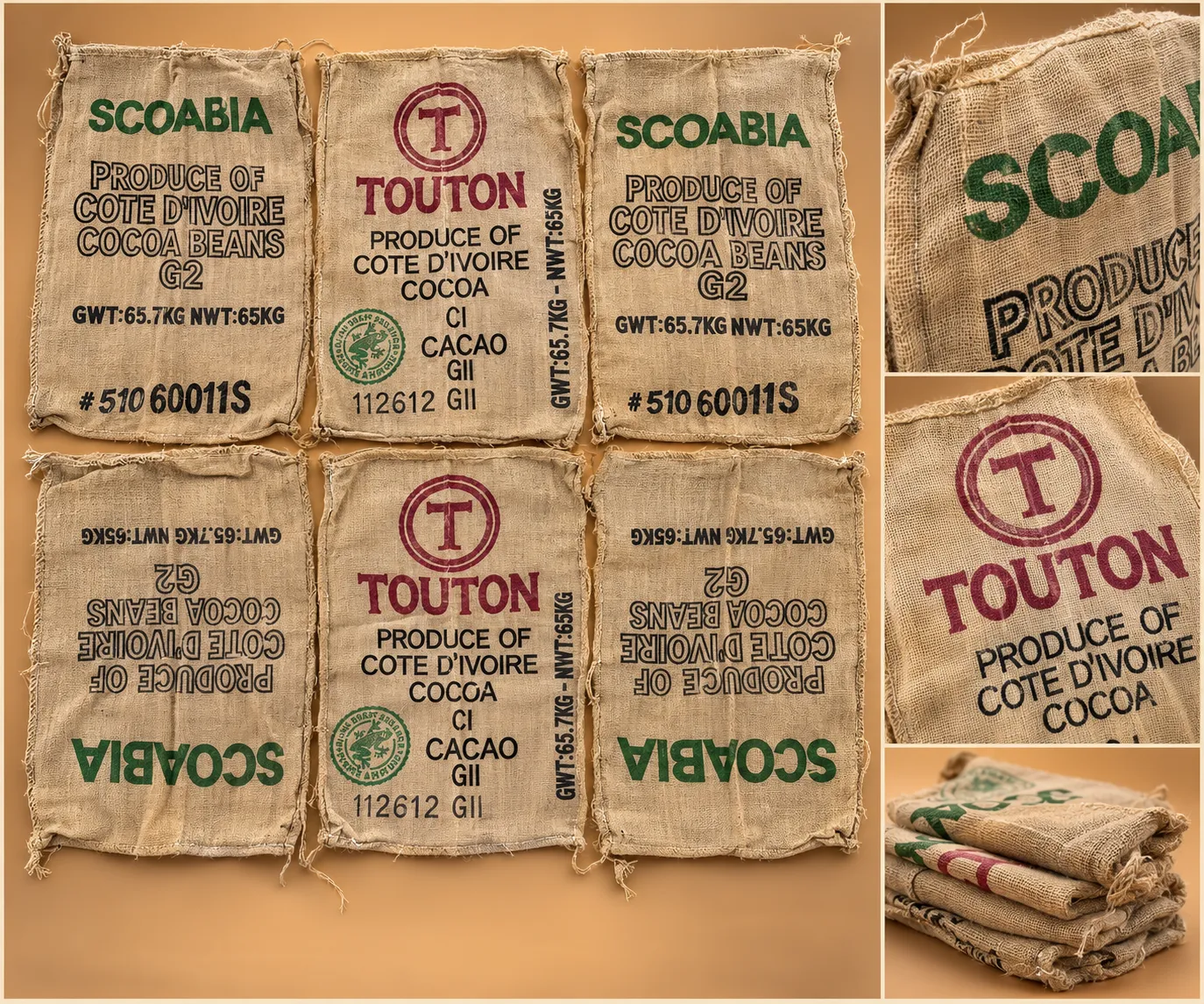 Vintage Burlap Cocoa Bean Sacks
