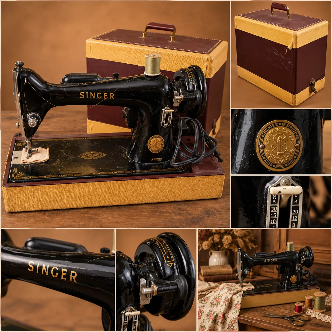 Antique-Style Singer Sewing Machine with Case