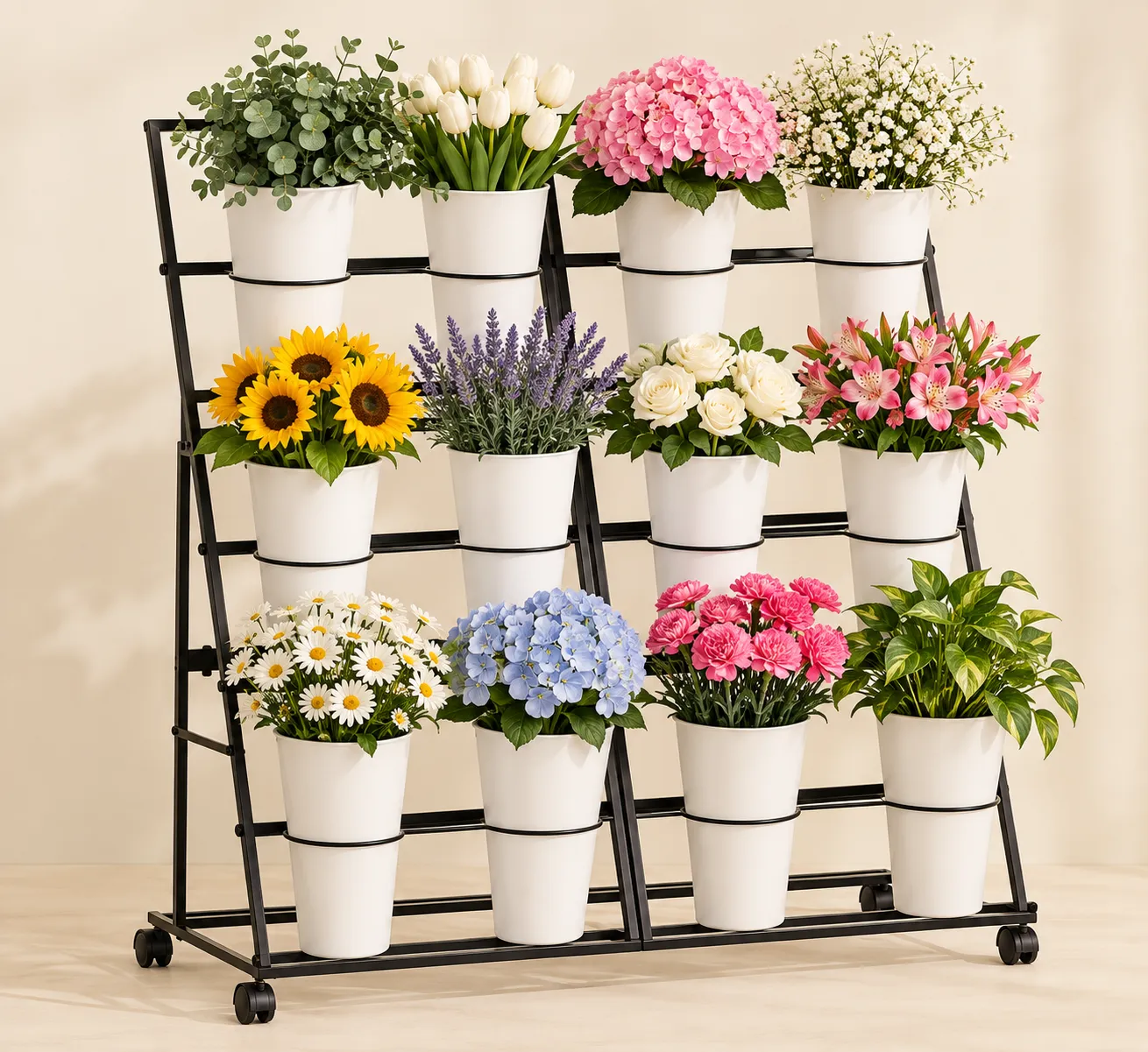 3-Tiered Flower Bucket Display Stand