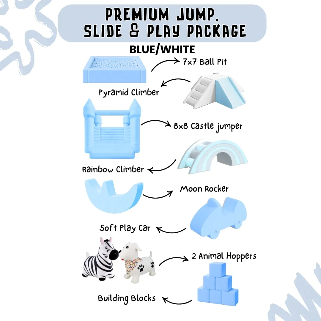 Premium Jump, Slide & Play Package - Blue/White