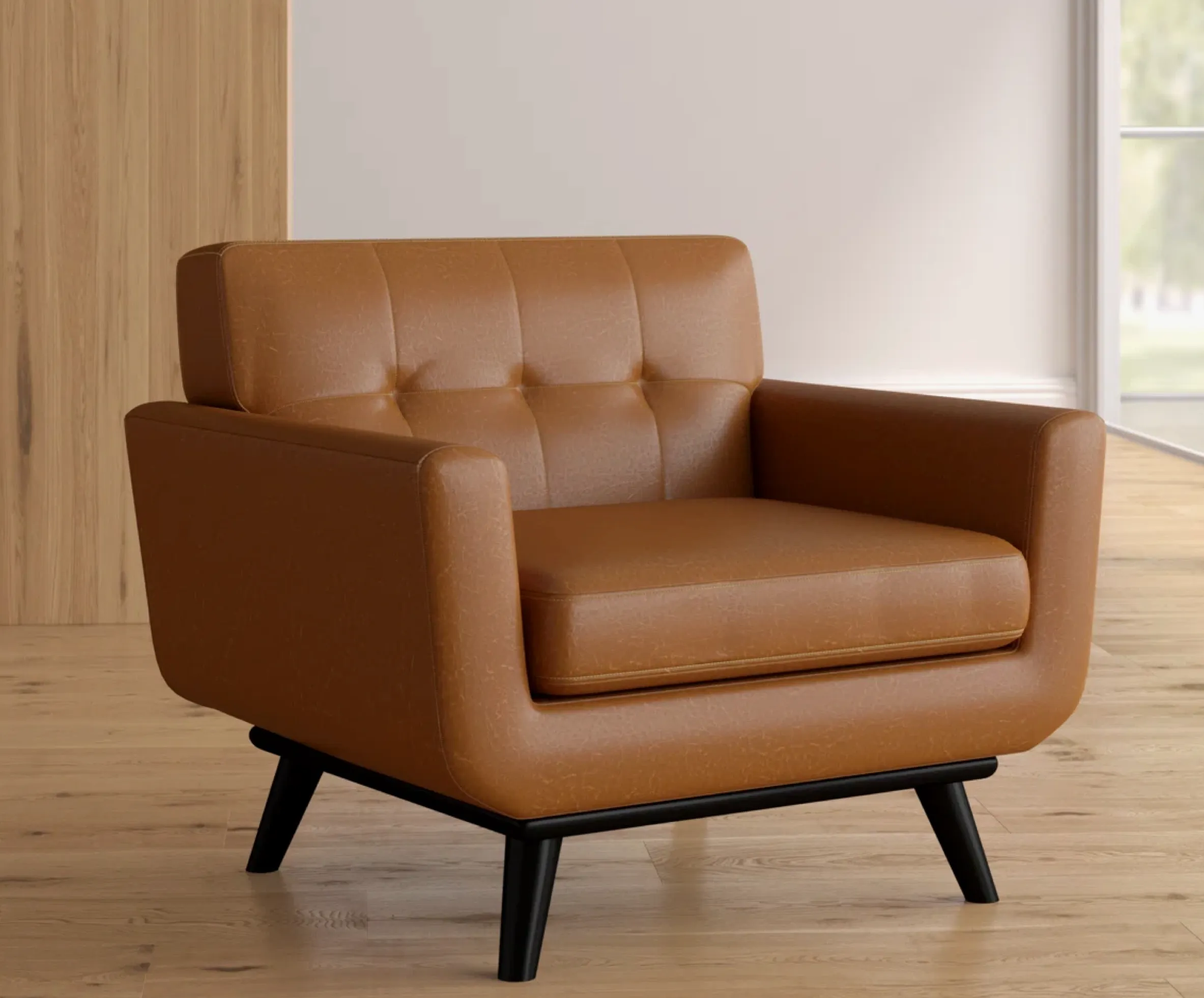 Tan Leather Wide Armchair