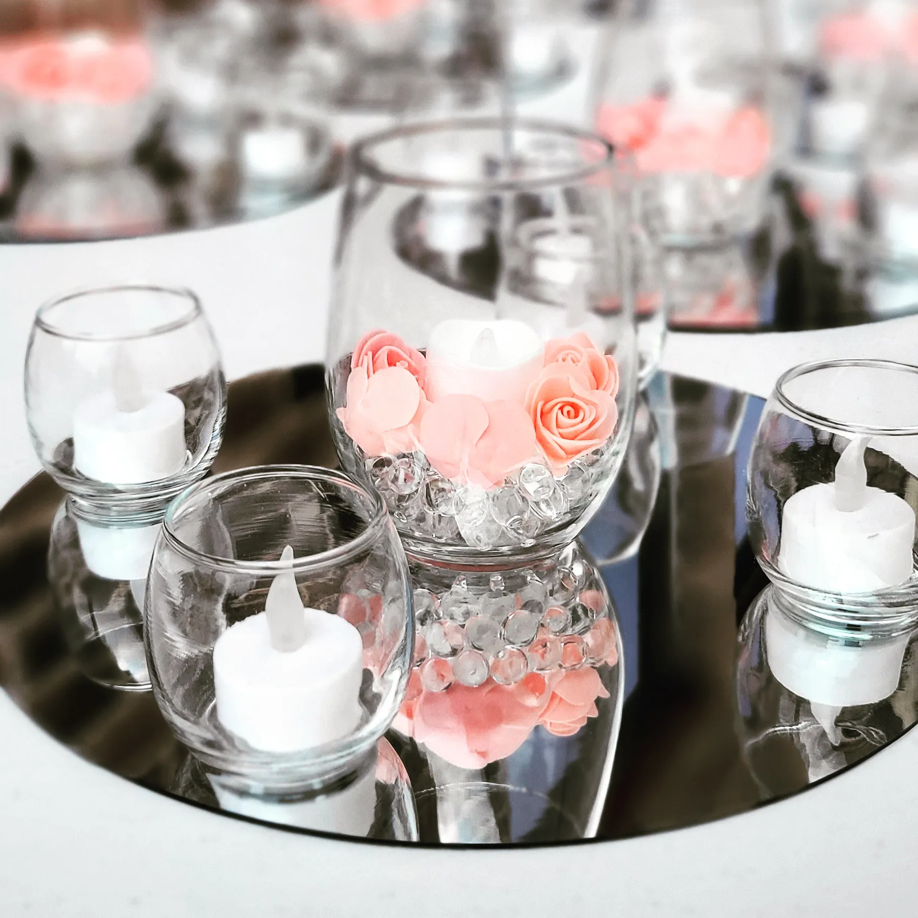 Glass and Candle Centerpiece W/ LED Candles