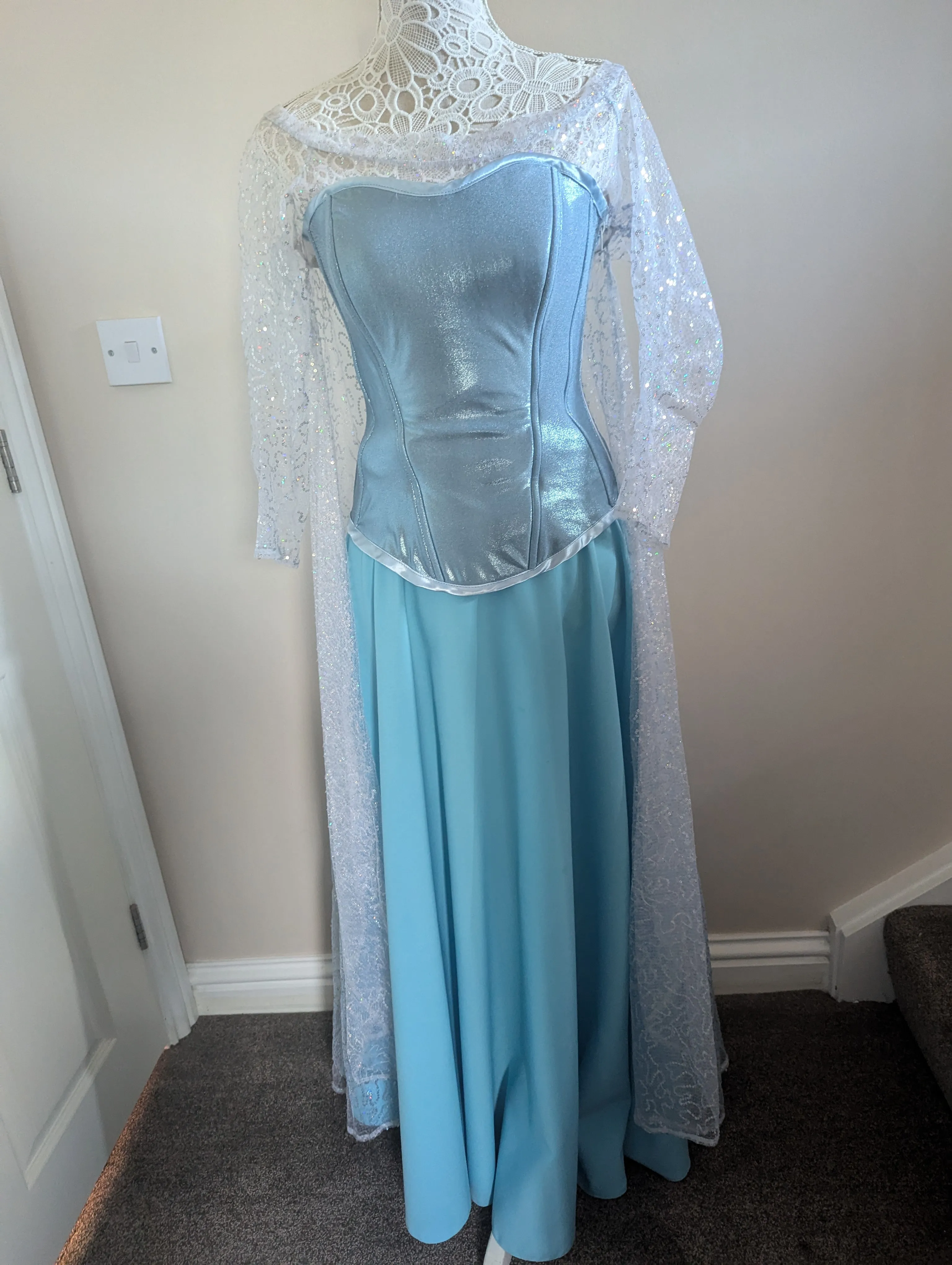 Elsa Frozen Ice costume adult, with sewn in cape and adjustable basque to fit more sizes