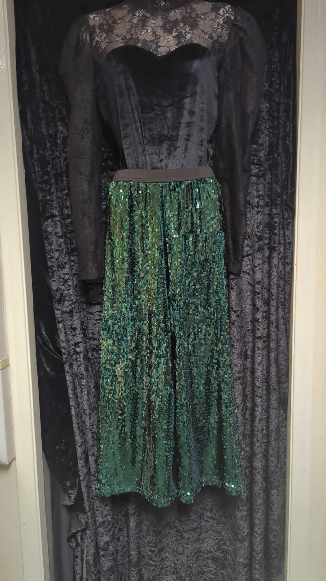 Green sequin cropped trousers