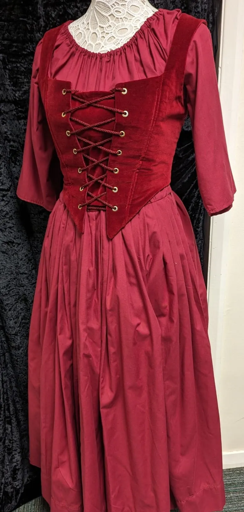 Nancy costume from Oliver with adjustable basque to fit more sizes.  Victorian style red dress