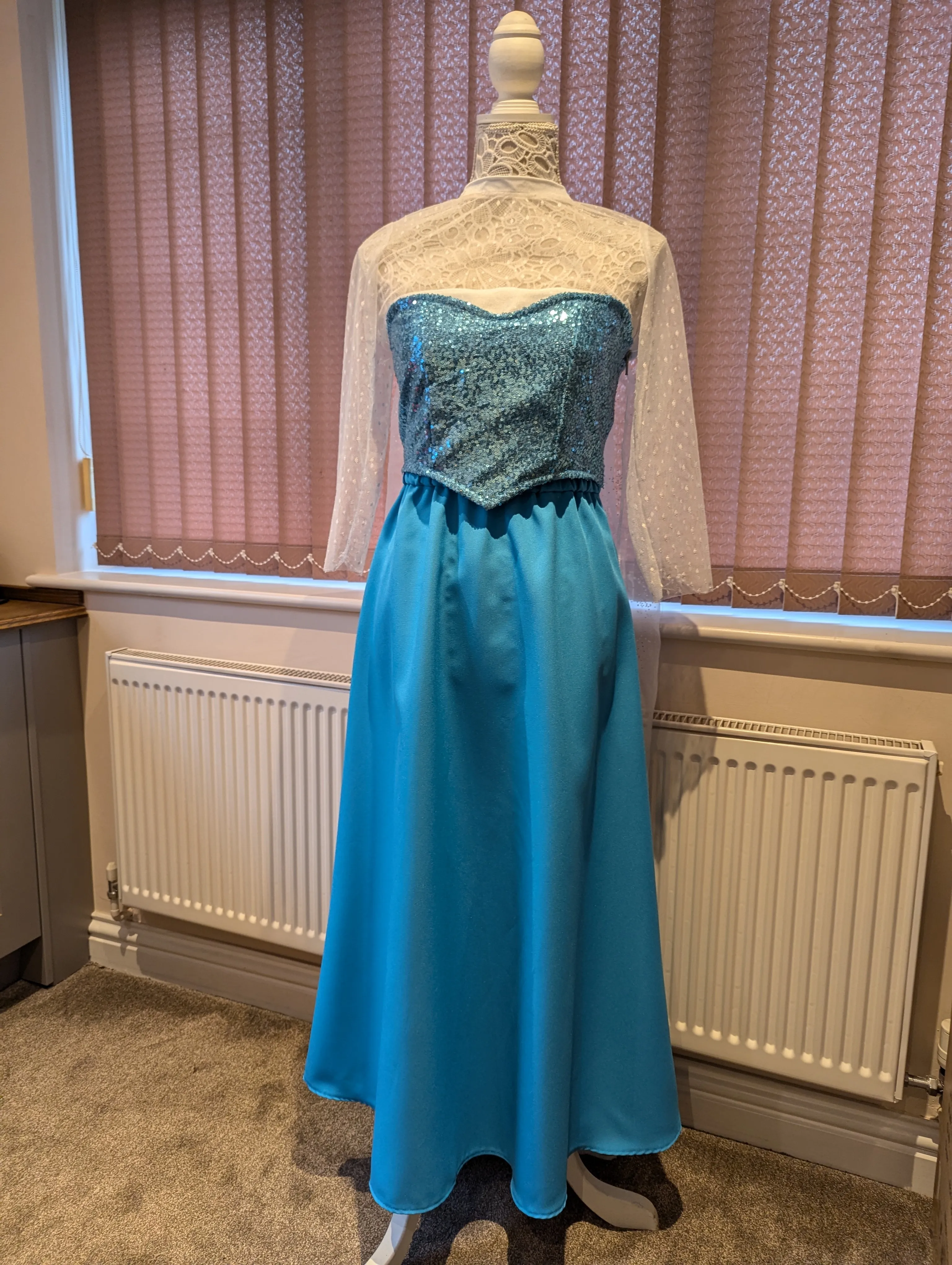 Elsa Frozen Ice costume with sewn in cape and adjustable basque to fit more sizes