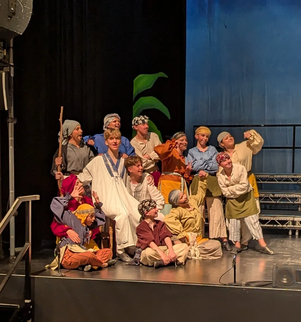 Joseph - Brothers mixed sizes costumes - tunic, trousers, sash and headdress