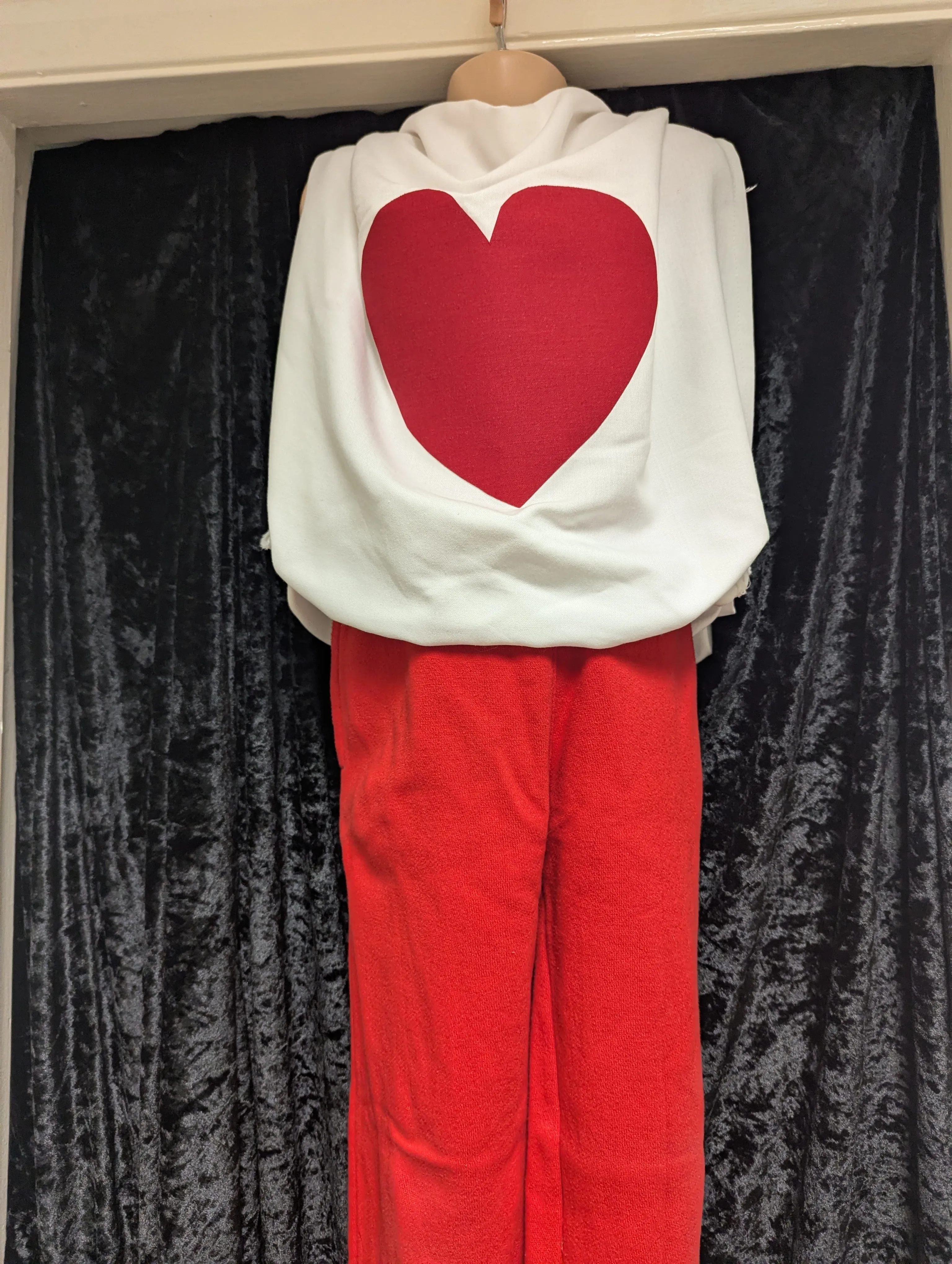 Alice in Wonderland - White tabard with red heart, red joggers and red polo shirts