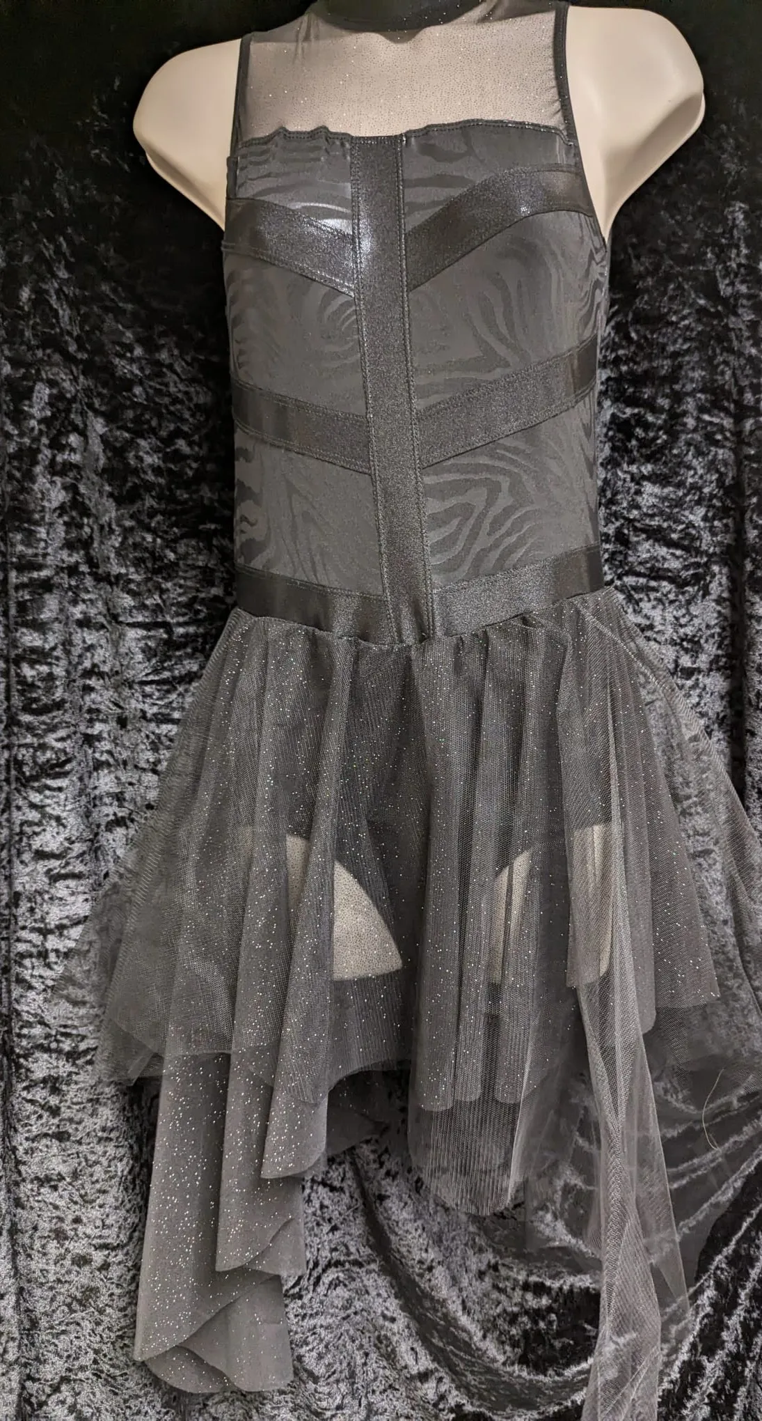 Revolution Unsteady costume black leather effect leo with attached chiffon skirt