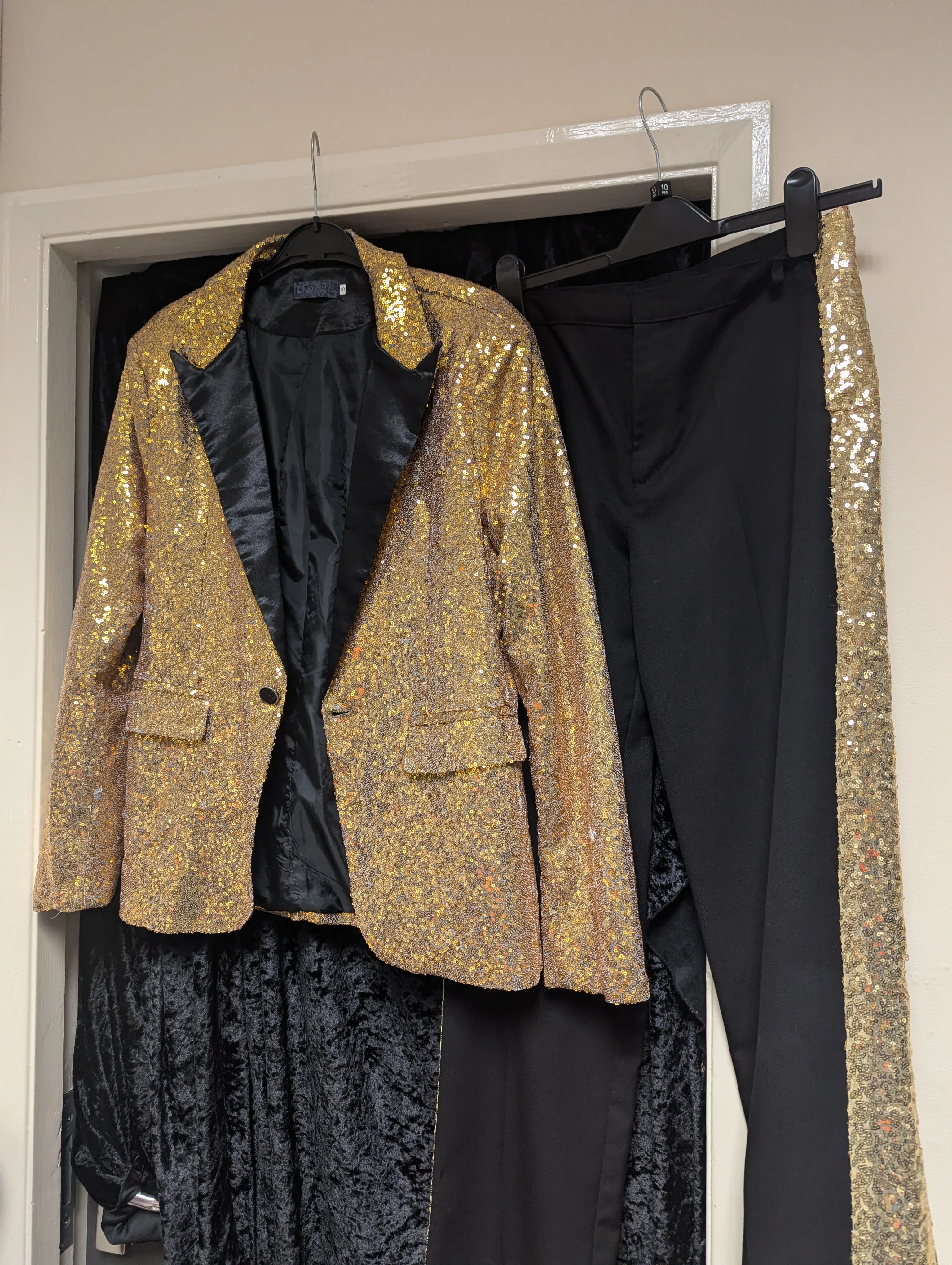 Beauty and the Beast - Lumiere (Black suit with gold sequin trim and top hat with sequins)