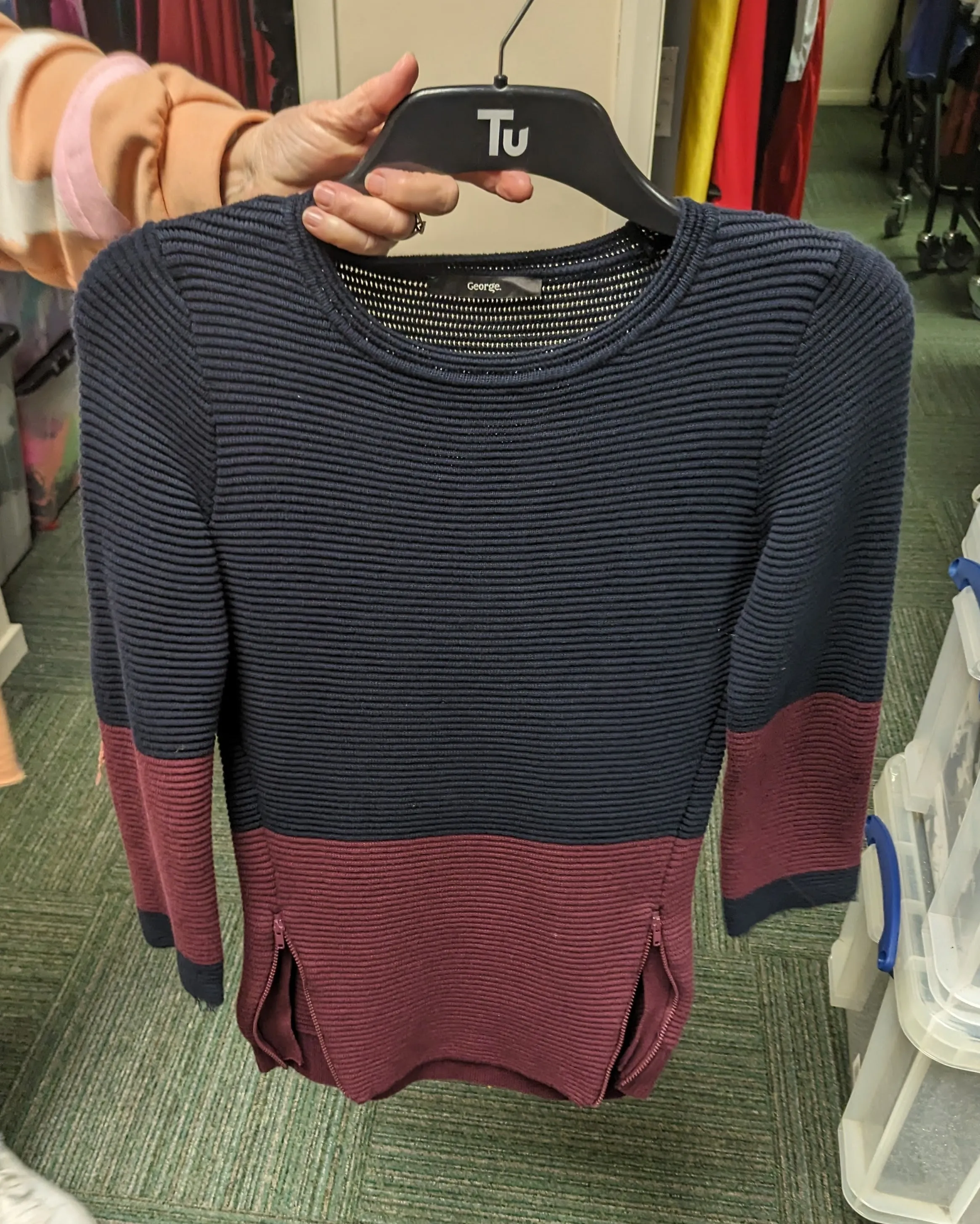 Wool two tone jumper with zip detail 