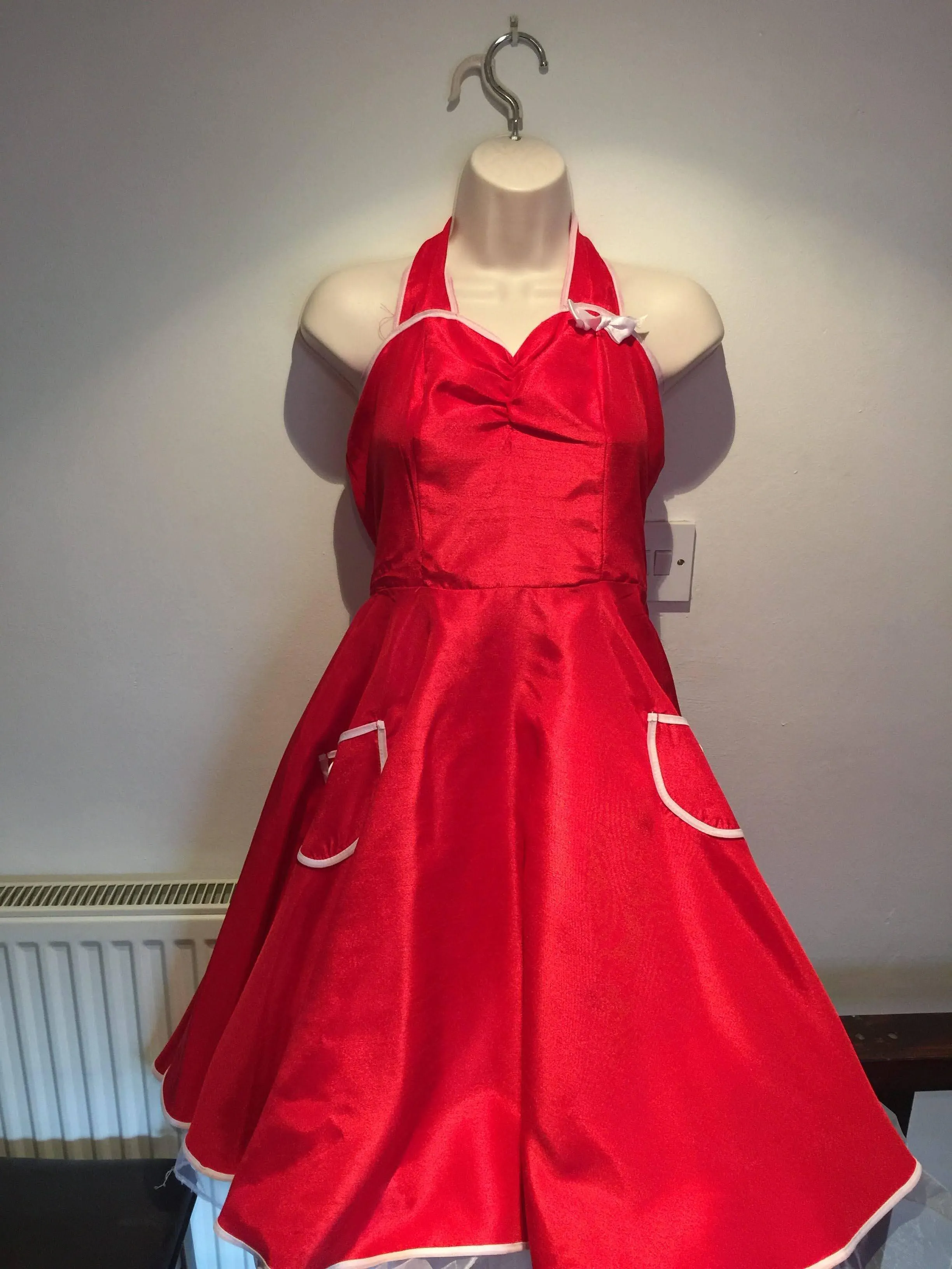 Red halterneck dress