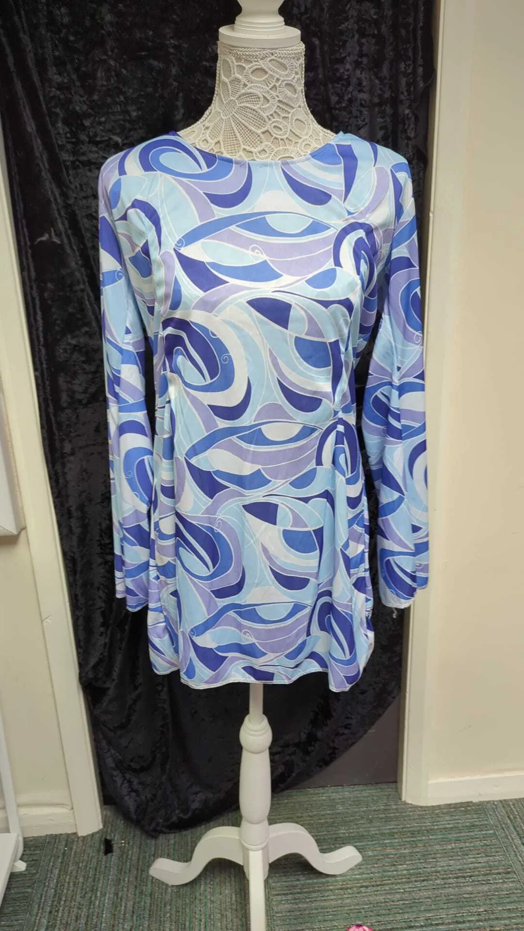 Blue Long Sleeved Dress - 60s Style 