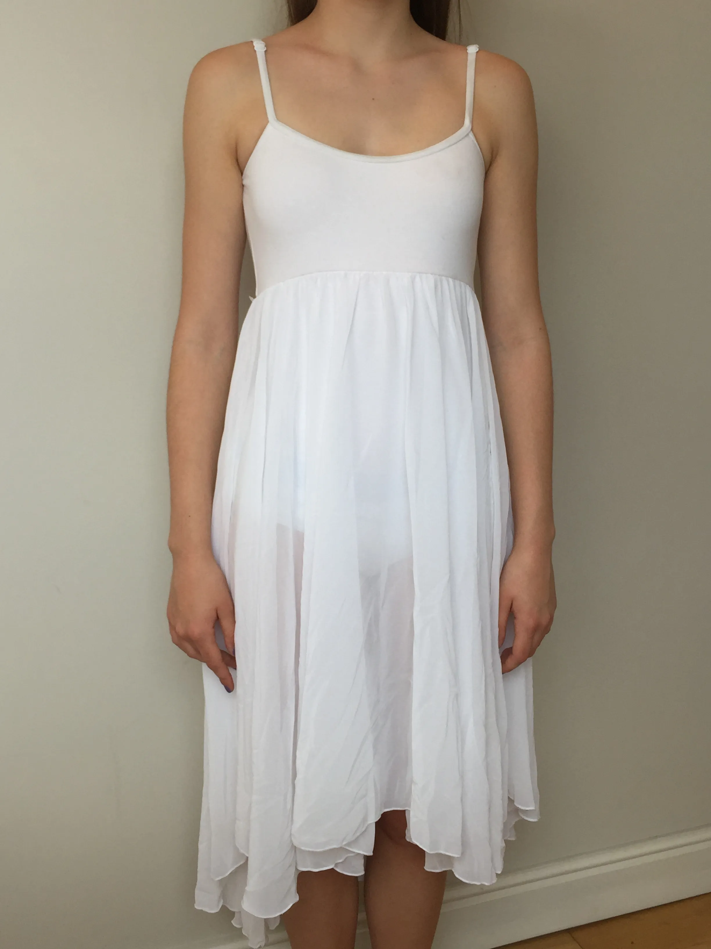 White leotard with chiffon skirt