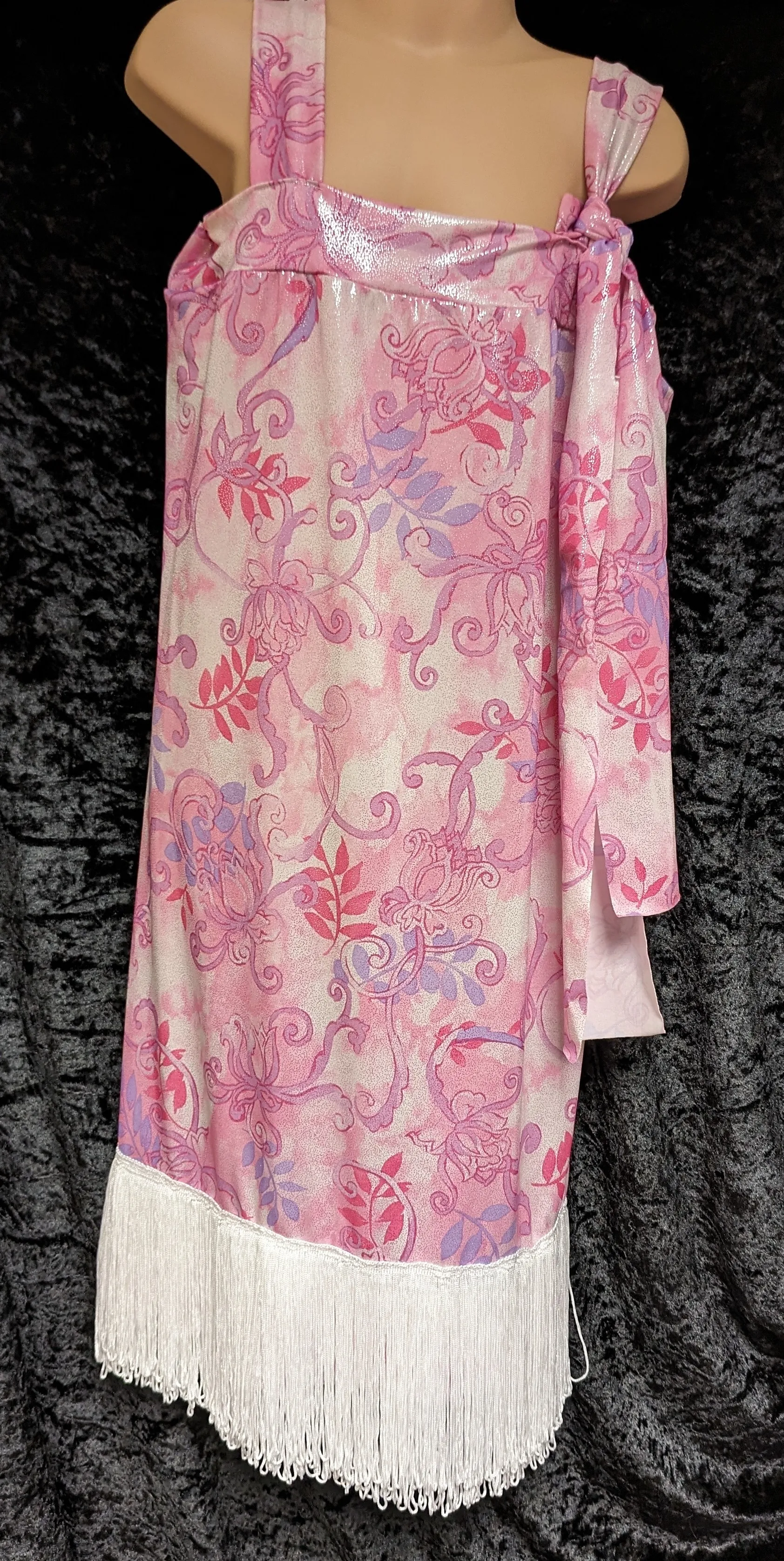 Pink Charleston 1920s style dress with white tassels