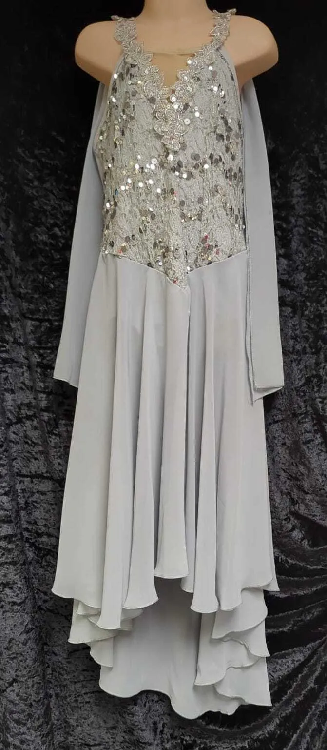 Grey lyrical dress with shoulder scarf attached