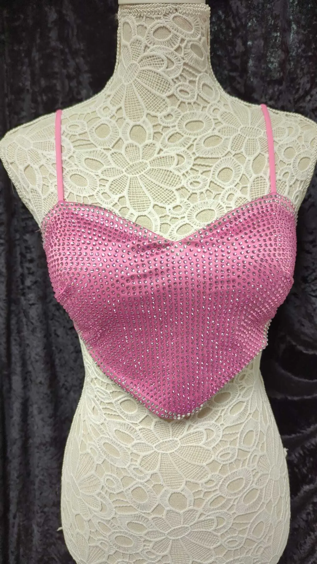 Pink diamanté bra in a love heart style