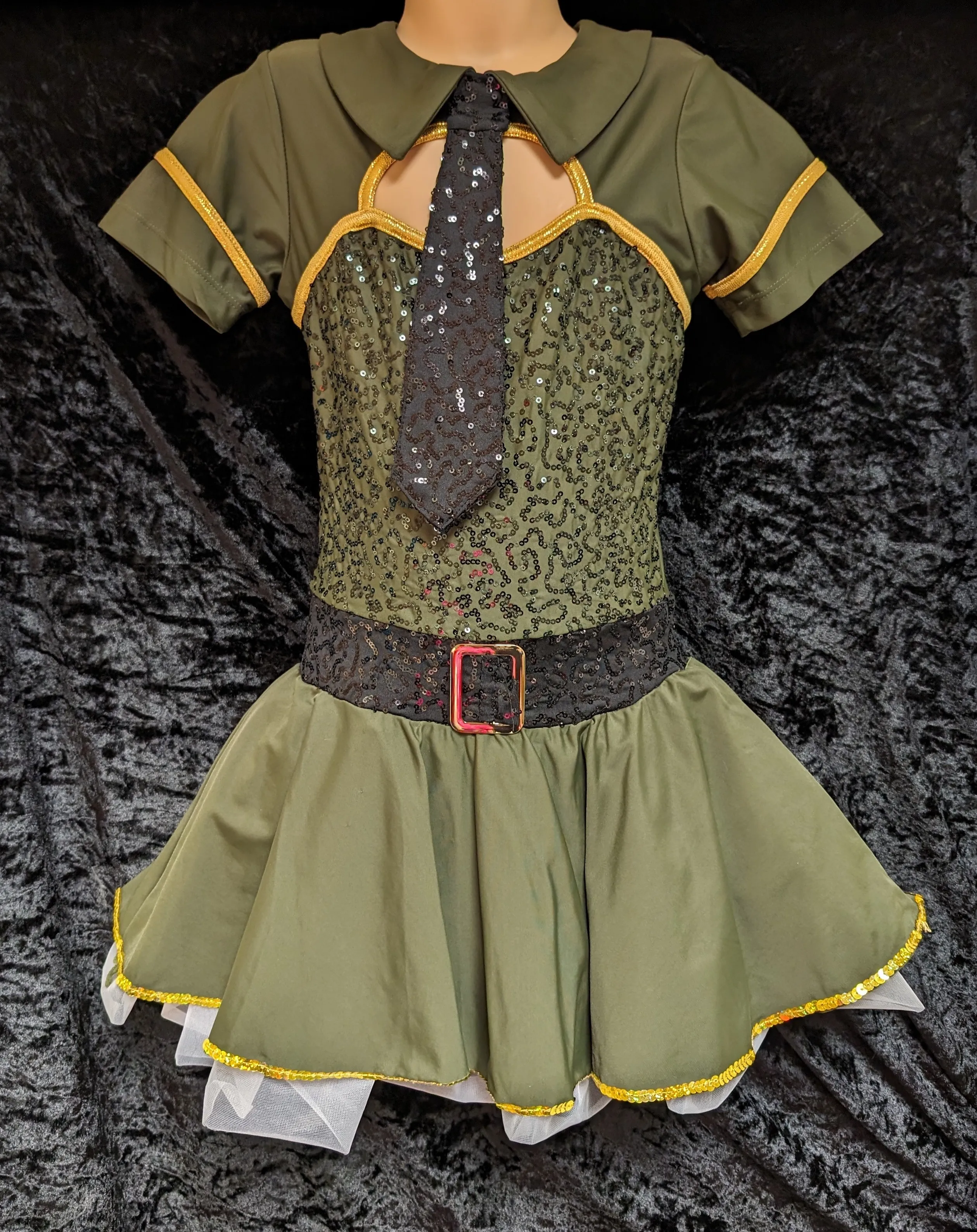 Green army style dress with detachable tie