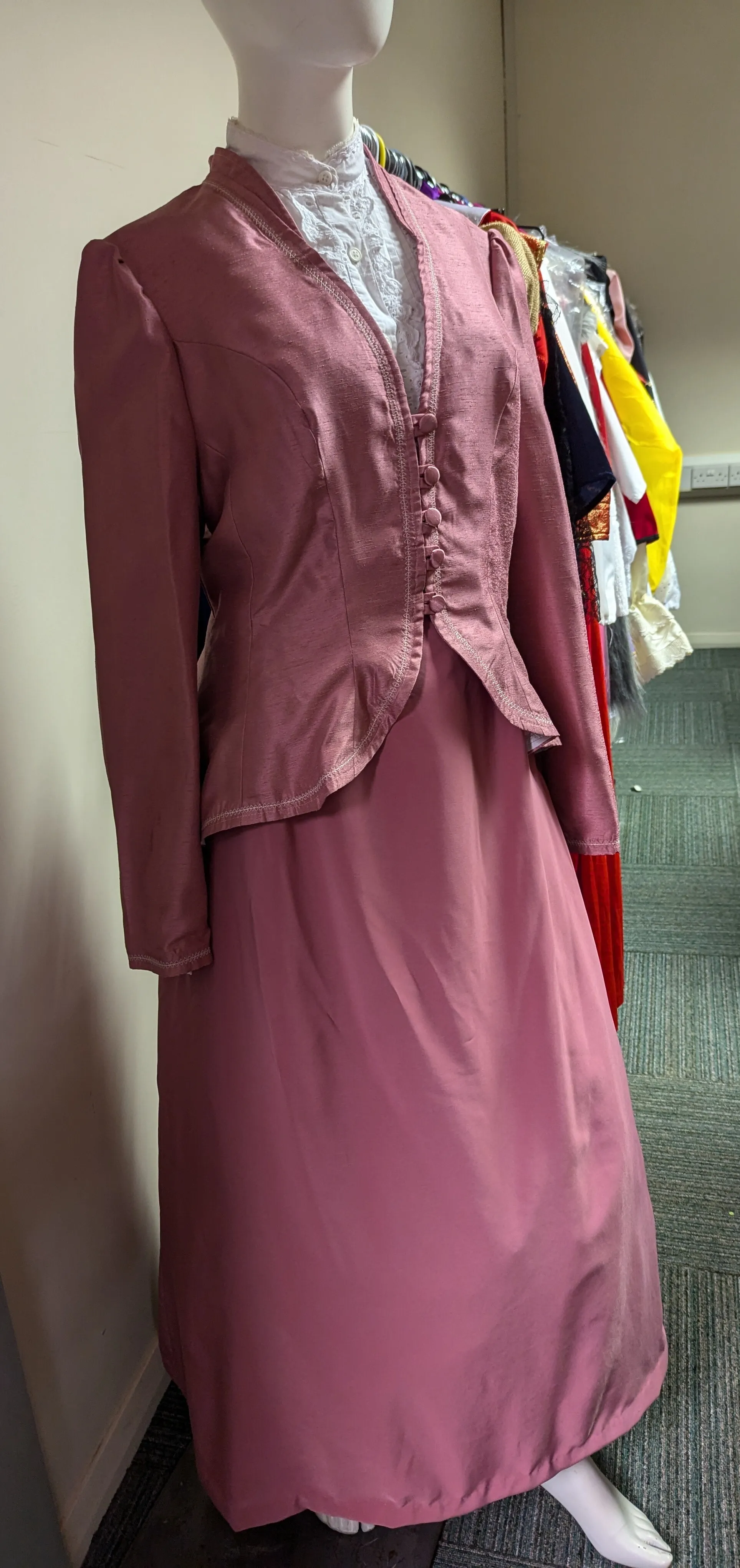 Pink Victorian ladies suit (jacket and skirt) with blouse
