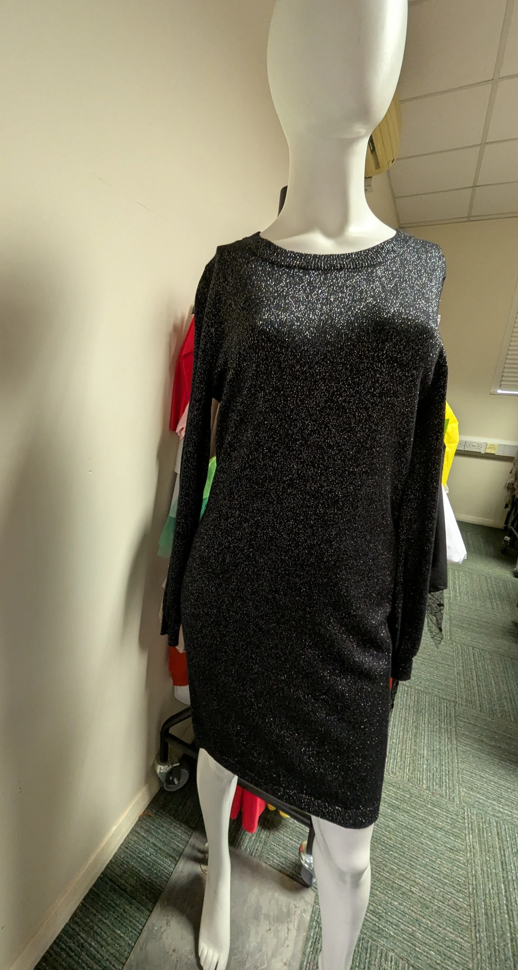 Black sparkly wool dress with open back