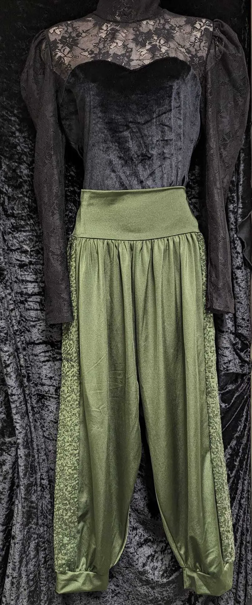 Green harem style pants with sequin detail up the side