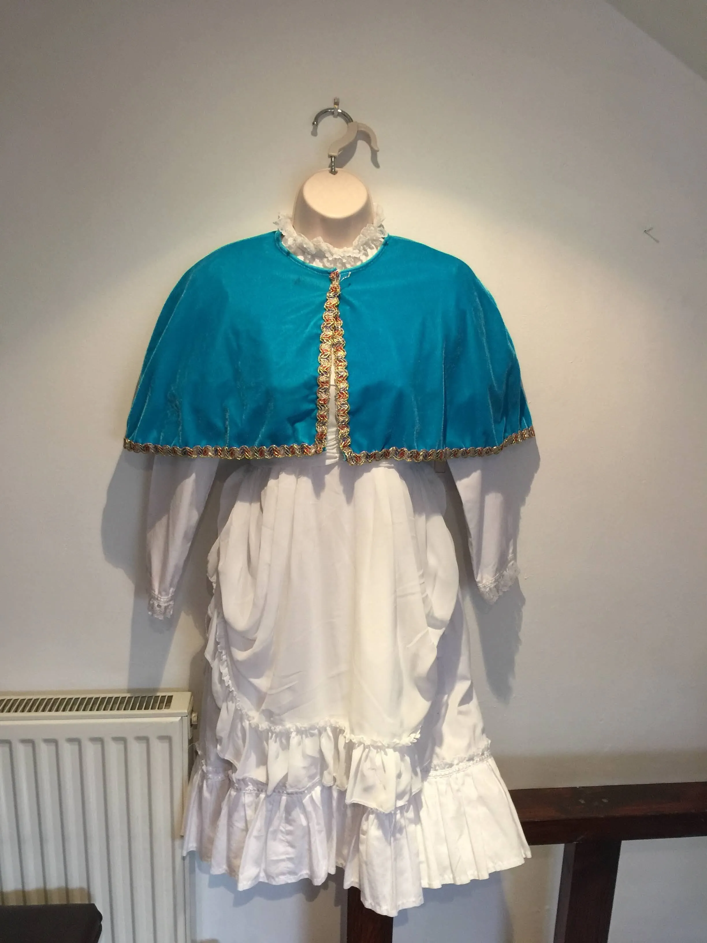 Turquoise traditional velour cape with gold trim