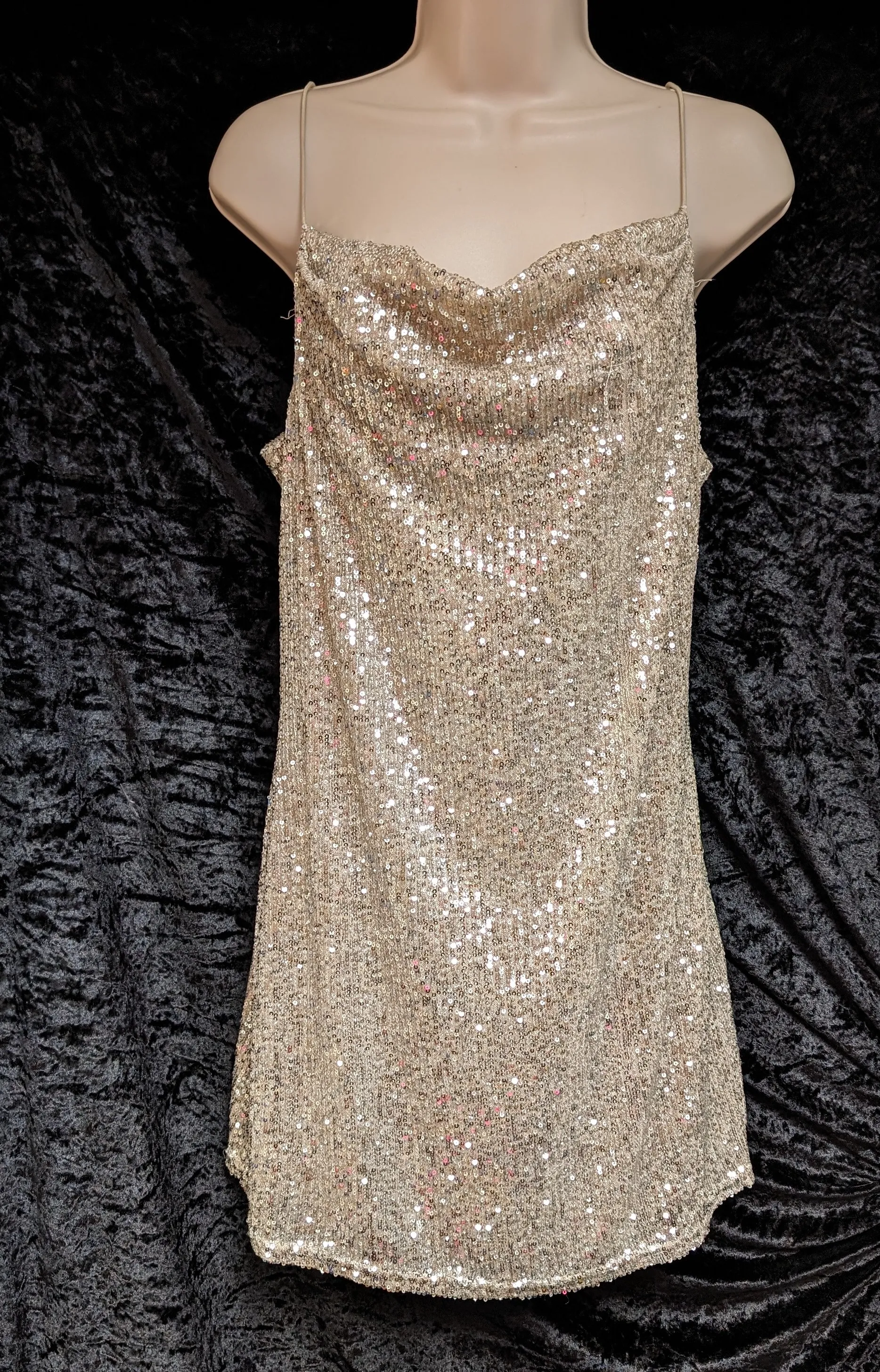 Beige sparkle dress with shoe string straps
