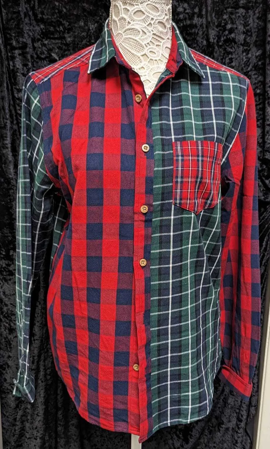 Green and red checked shirts
