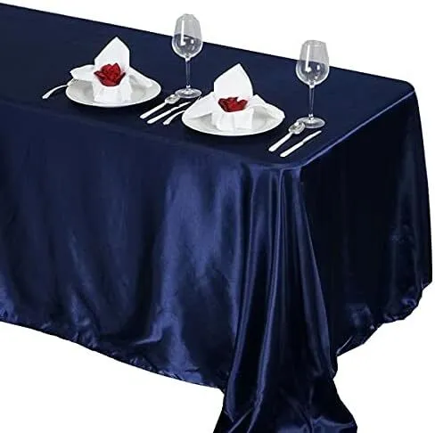 Navy Blue Satin Rectangle 90x132 inch Tablecloth