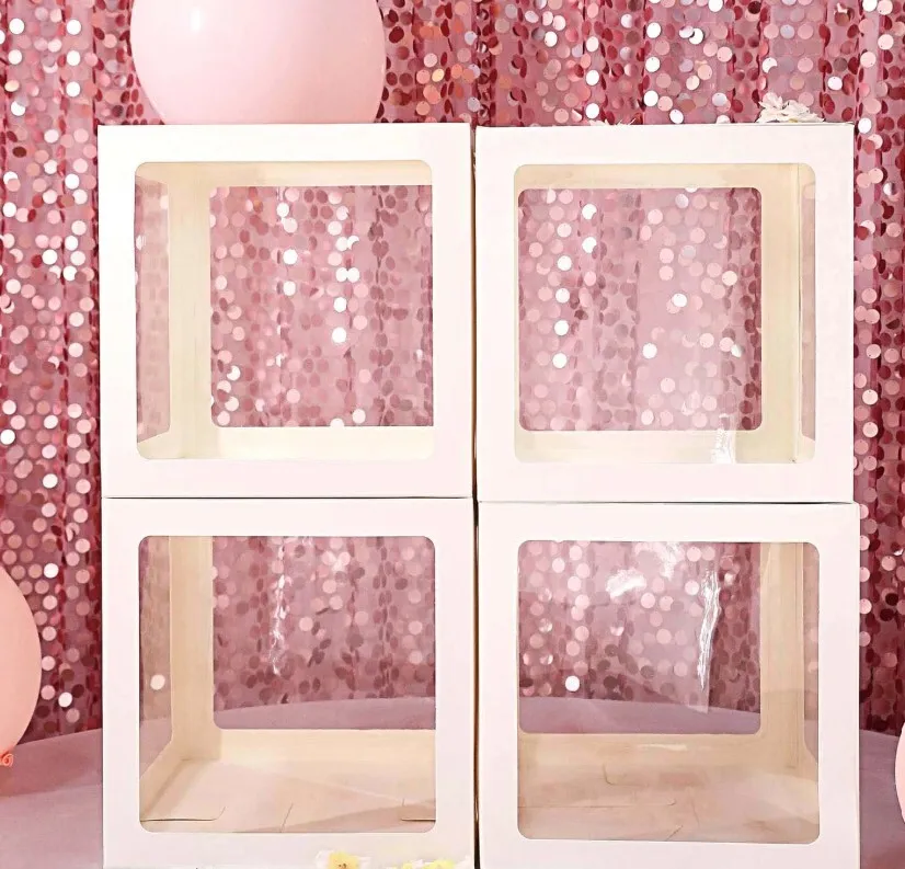4 White Transparent Balloon Boxes
