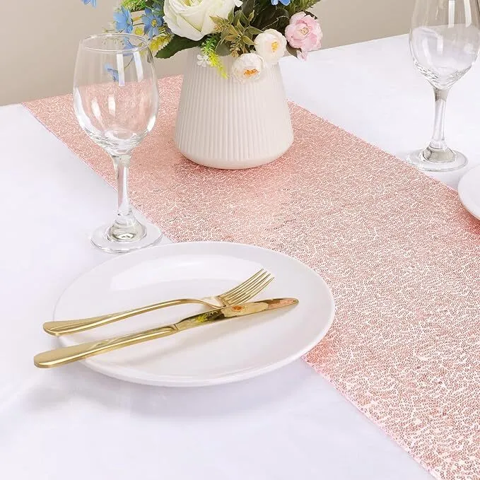Rose Gold sequin Satin Table Runner 12 x 108 Inch,